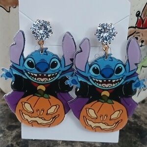 New Halloween Stitch Rhinestone Dangle Drop Acrylic Earrings Disney